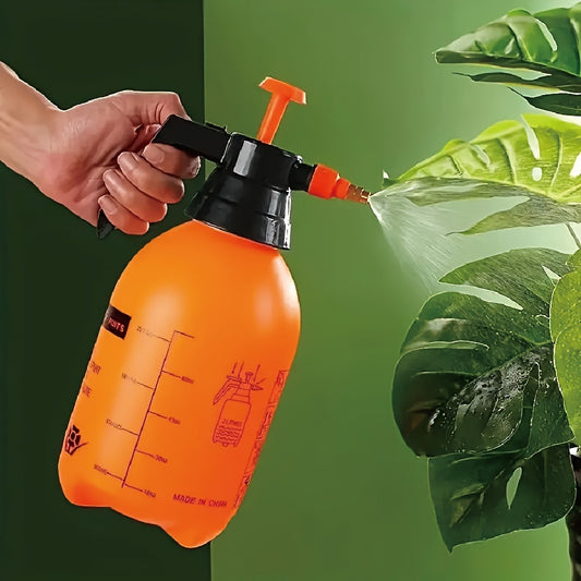 Large capacity handheld watering can with adjustable brass nozzle for efficient watering, lawn care and cleaning. Durable plastic construction.