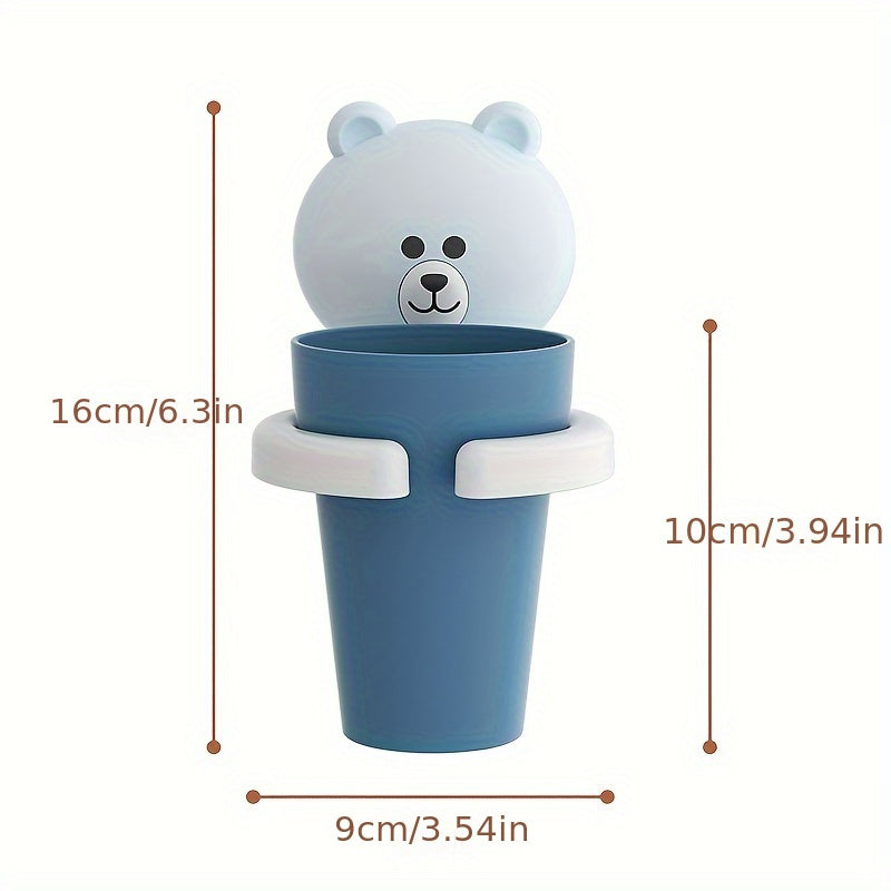 1pc Cute Toothbrush Holder with Wall Mount, Punch-free Organizer for Bathroom, Multifunctional Toothpaste and Toothbrush Storage Solution.