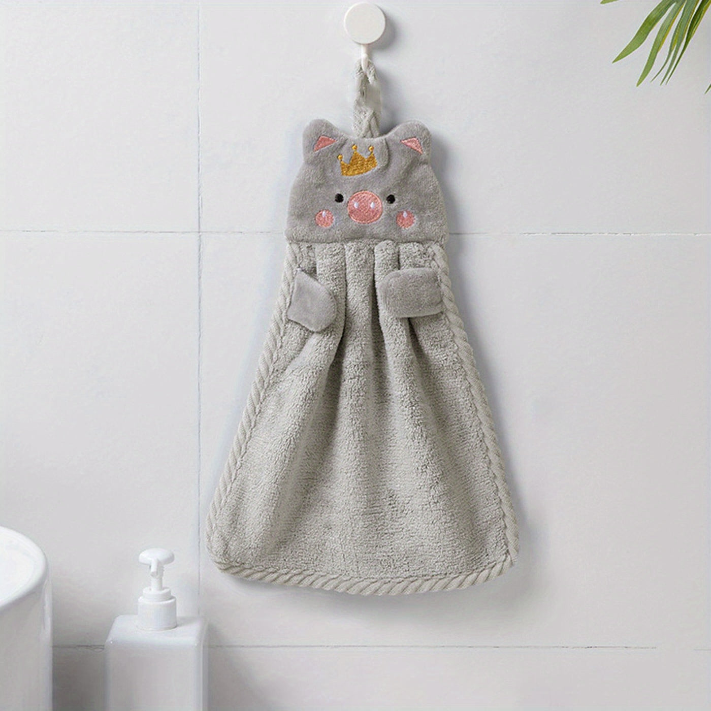 Cute pig hand towel for household use, absorbent and versatile.