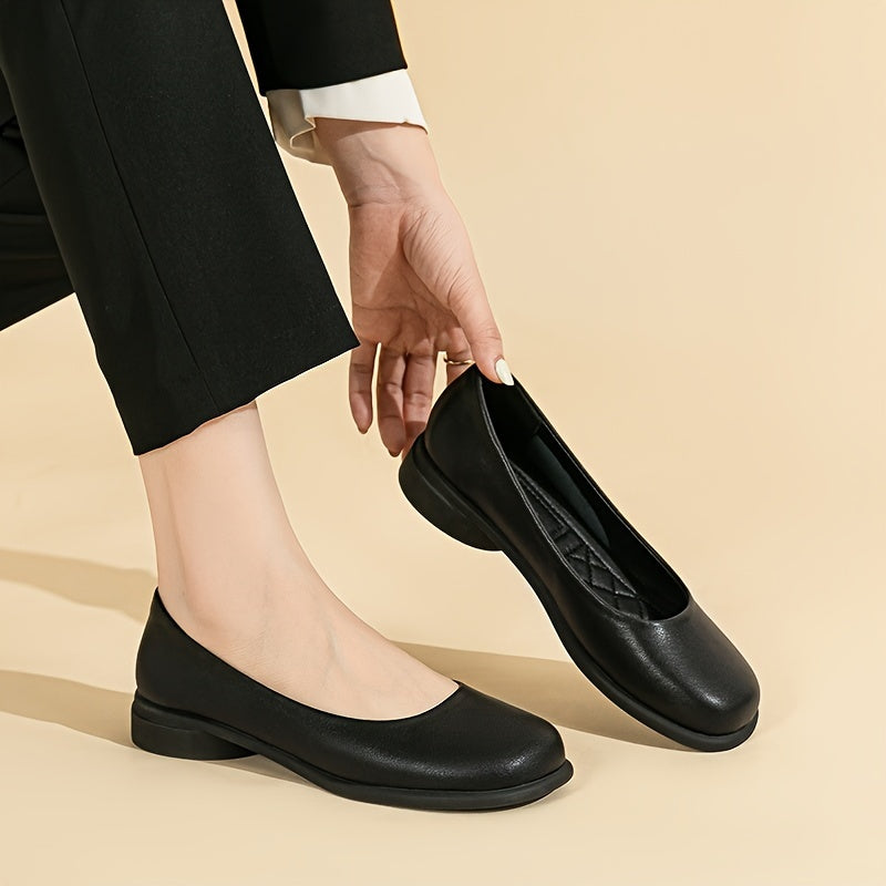 Womens Black Slip On Flat Shoes for Work