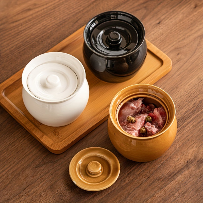 One-piece Traditional Ceramic Soup Pot with Lid - Oven Safe, Great for Stews & Soups, Perfect for Home Kitchens in the Fall Season.