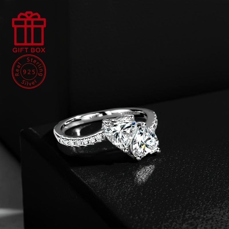 Gift your friends and BFFs this fashionable and novel Women's Eternal Ring, featuring a 925 Silver Moissanite 6.5mm Heart shape main stone with 2CT, adorned with 0.012*14 side stones. The ring weighs a total of 4.6g, making it a stunning accessory for