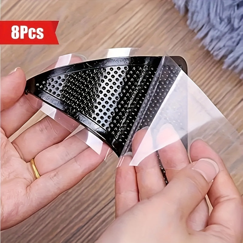 Set of 8 Reusable Anti-Slip Carpet Clips with Double-Sided Tape, Ideal for Safe Home Decoration - Includes 4 Carpet Stickers and 4 Auxiliary Stickers