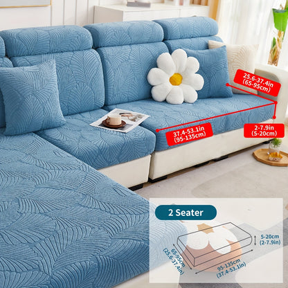 Stylish leaf-patterned sofa cover fits single to four-seater sofas in various colors. Durable jacquard fabric, machine washable.