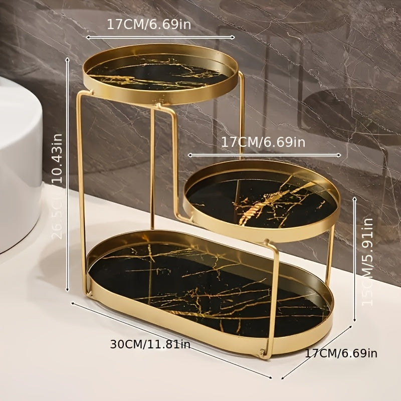 Stylish Gold Tiered Makeup Organizer - Portable, No Assembly Required - Ideal for Both Men and Women