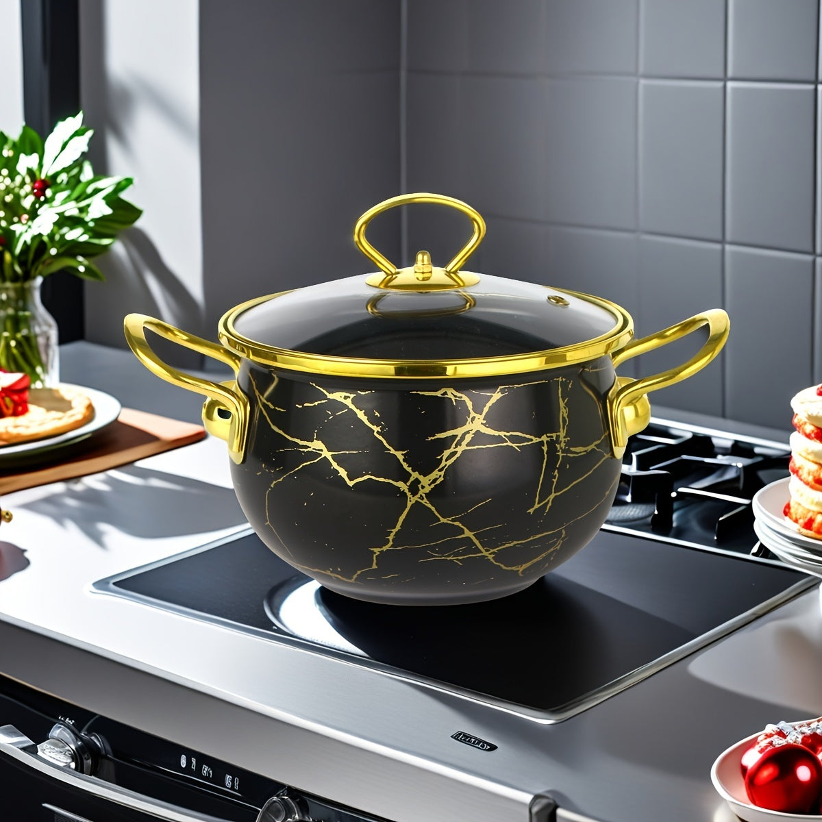 Large capacity stew pot, ideal for holiday soups and stews, seafood rice cooking, and serving at home or in a restaurant. This festive thick enameled pot is compatible with gas stoves and requires no electricity. A versatile addition to any kitchen!