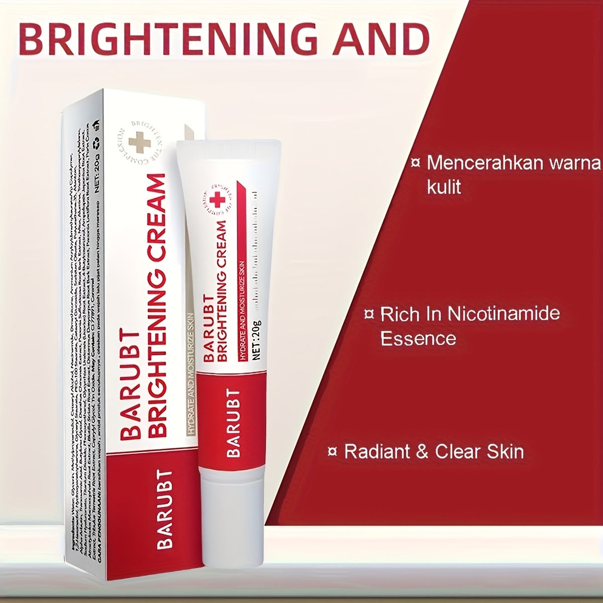 Brightening face cream with niacinamide lightens melanin pigmentation, evens skin tone, and moisturizes all skin types.