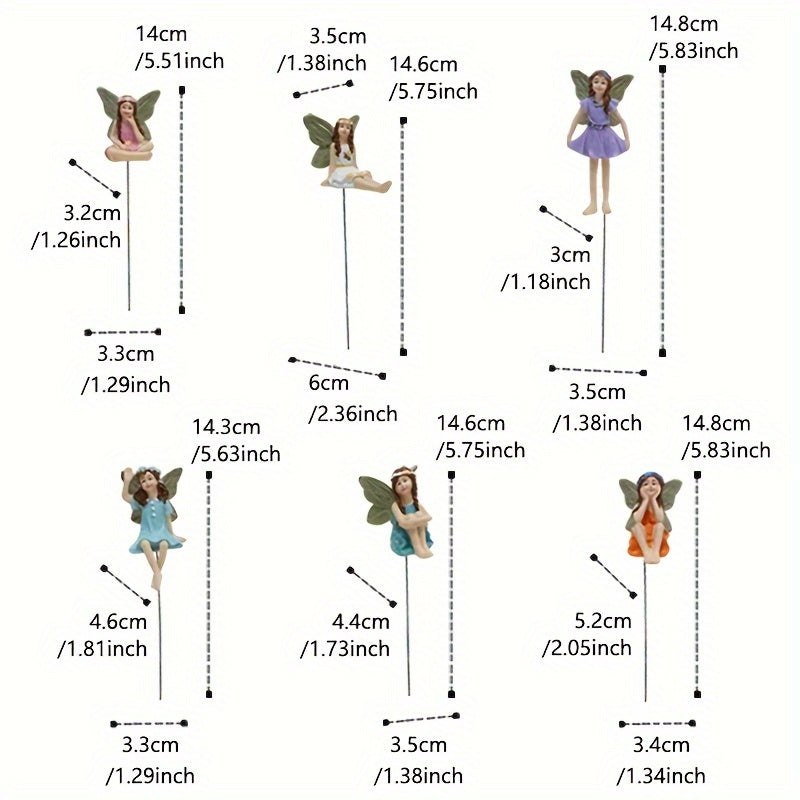 6 смоляных статуэток фей для уличных садов, без необходимости в электропитании.