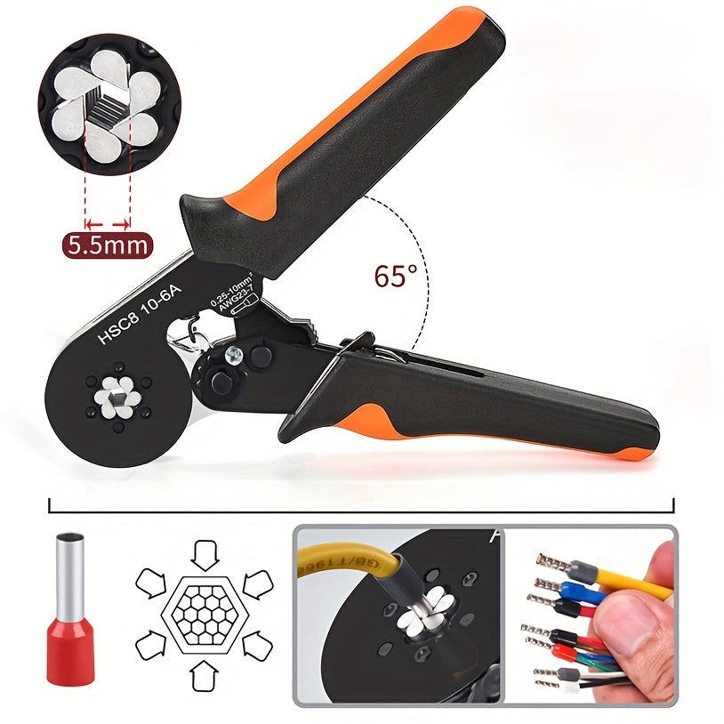 SANJIANG HSC8 10-6A Wire Crimper Tool Set with Carbon Steel Handle, 1200PCS VE Terminal Assortment Kit, Hexagonal Crimping for Cold Press Wire Connectors.