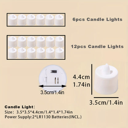 Pack of 6 or 12 LED electronic candles for weddings, proposals, home decorations, tables, countertops, birthdays. Available in white, warm white, and warm light.