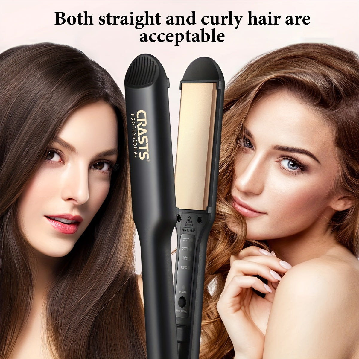 CRASTS Ceramic Hair Straightener and Curler for both straight and curly hair with 220V Type C Plug, 44W Plug Powered, No Battery Required.