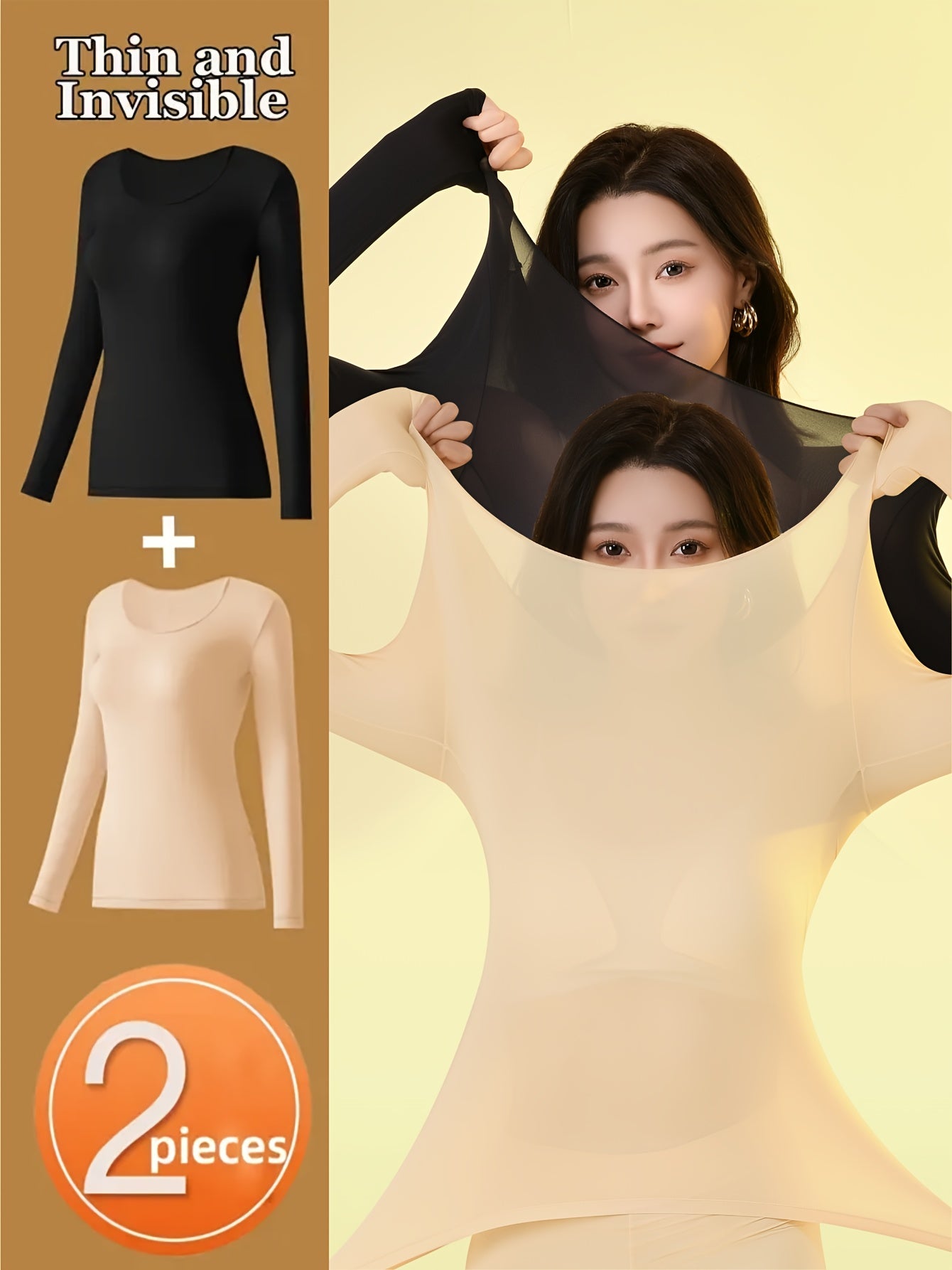 2-piece seamless warm long sleeve shapewear set for women, perfect for autumn.