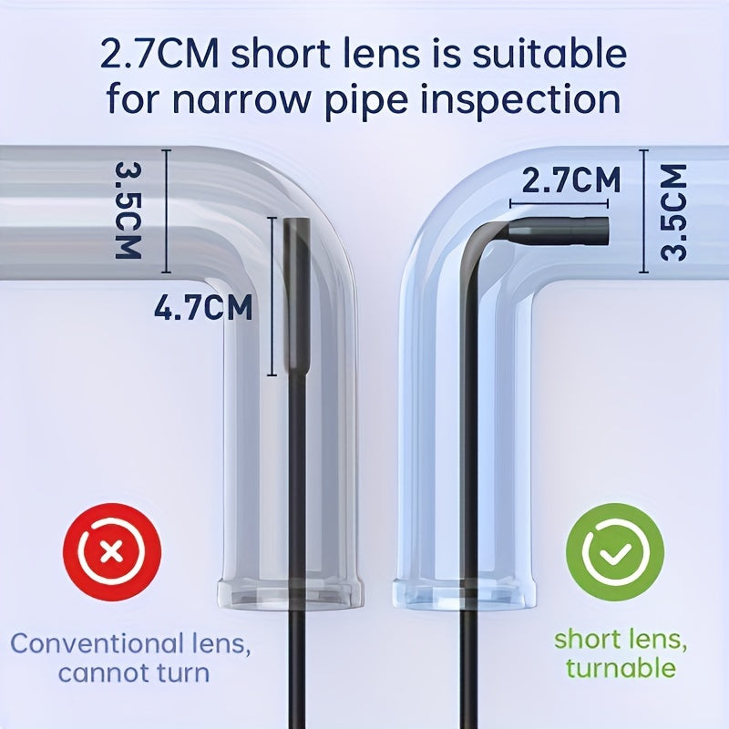 4.3" IPS LCD screen endoscope camera with 8mm single lens, 2000mAh rechargeable battery, flexible spring cable, LED light. Ideal for auto repair and plumbing inspections.