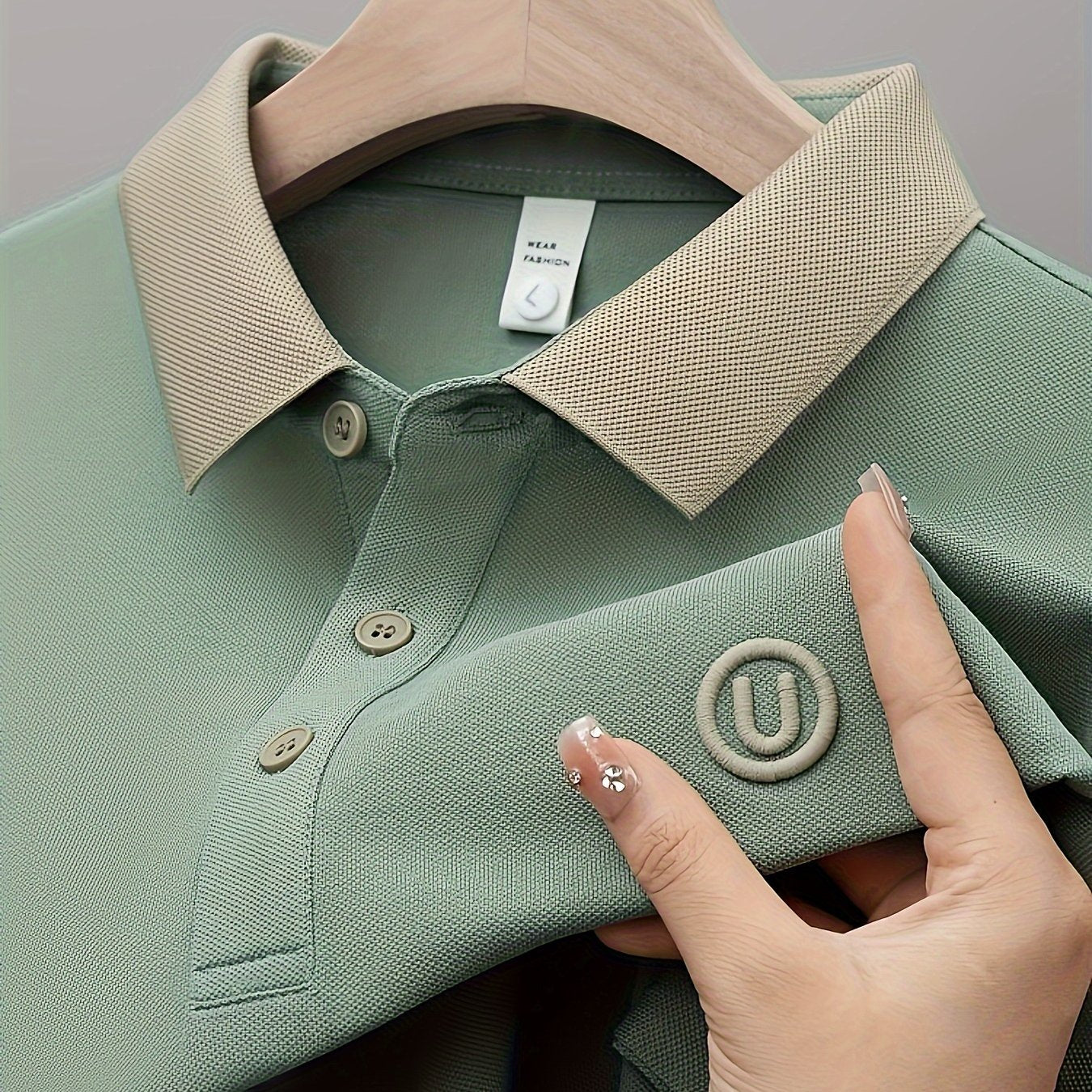 New high-end men's polo shirt with embroidered summer solid color, versatile half sleeve T-shirt.