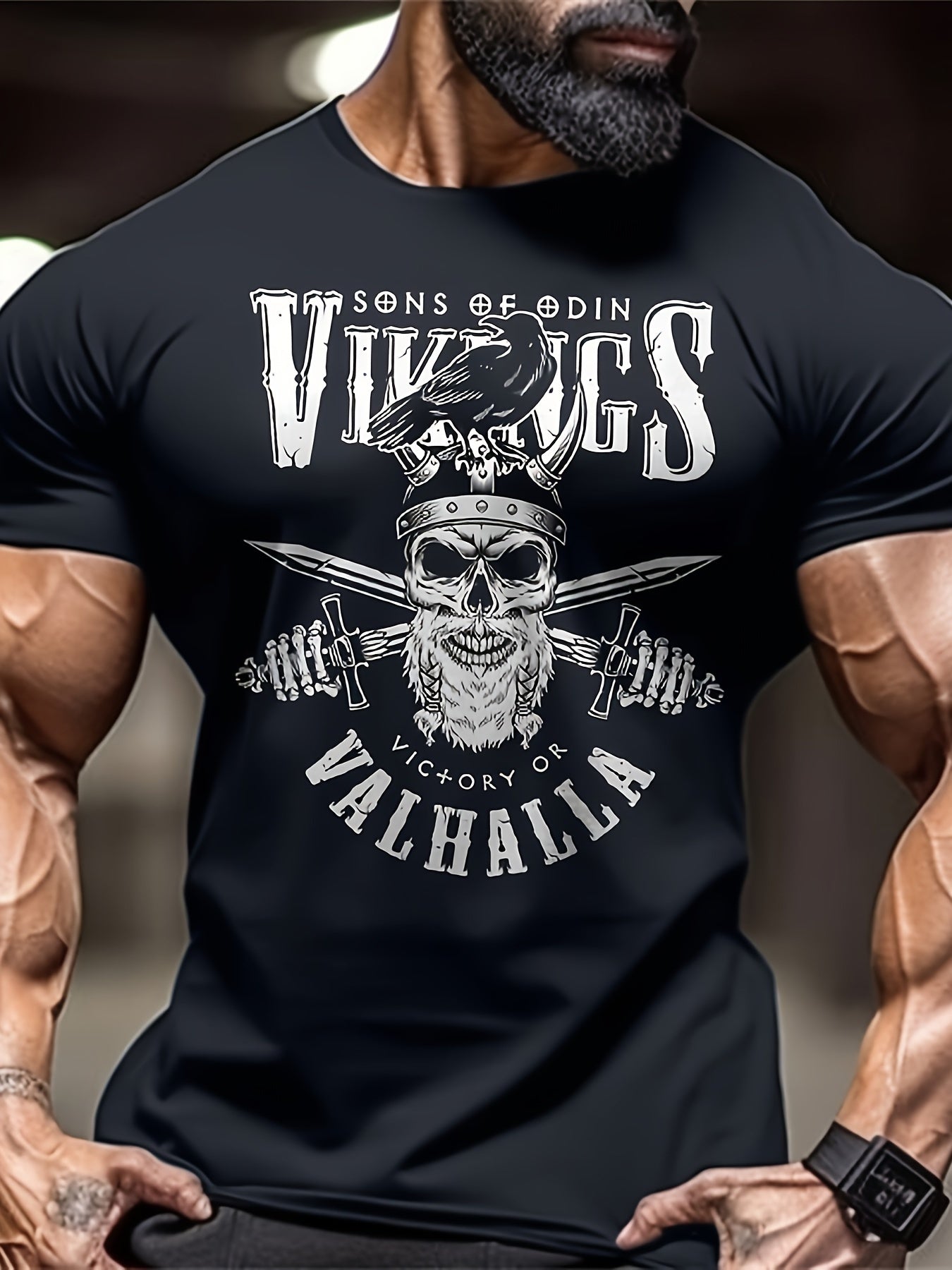 Summer graphic print t-shirt for plus size men featuring skulls, trendy casual design.