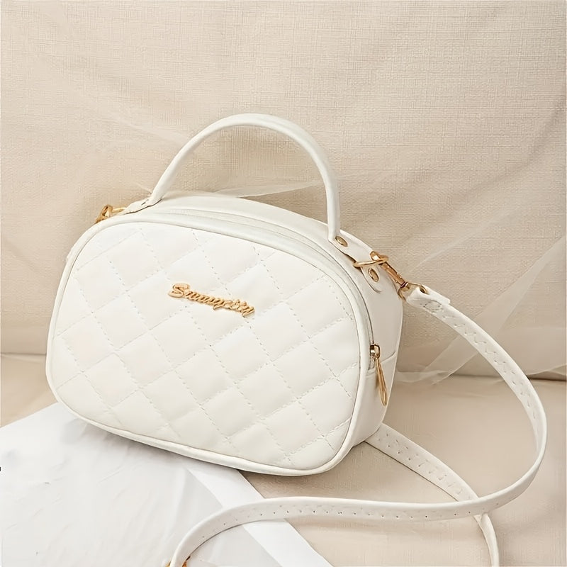 Fashionable rhombus embroidered cross-body bag for girls, ideal gift choice with mobile phone and coin purse compartments.