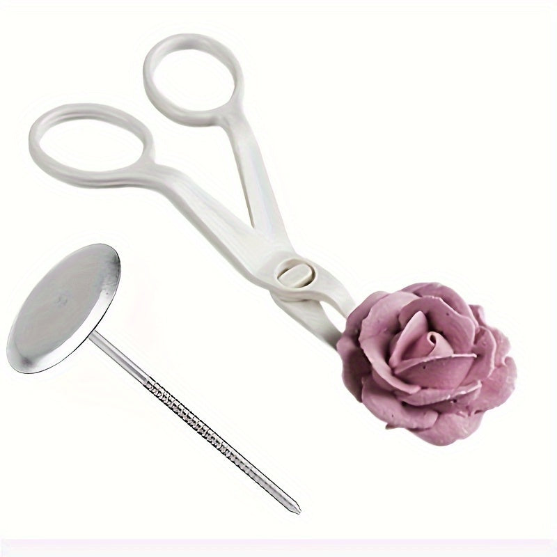 Stainless Steel Cake Decorating Set with 7 Pieces - Features Rose Piping Tips, Scissors, and Nails for Baking and Desserts