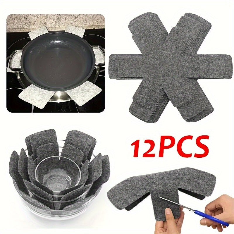 Set of 12 Multi-Layer Felt Pot Protectors - Non-Stick, Scratch-Resistant Mats for Cookware and Kitchen Storage