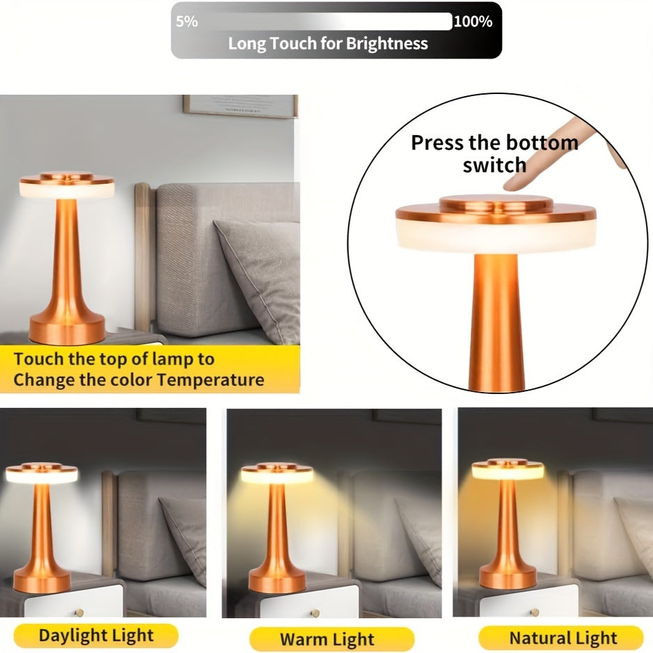 1pc Elegant Golden LED Table Lamp with Touch Control, 3-Level Brightness, USB Powered