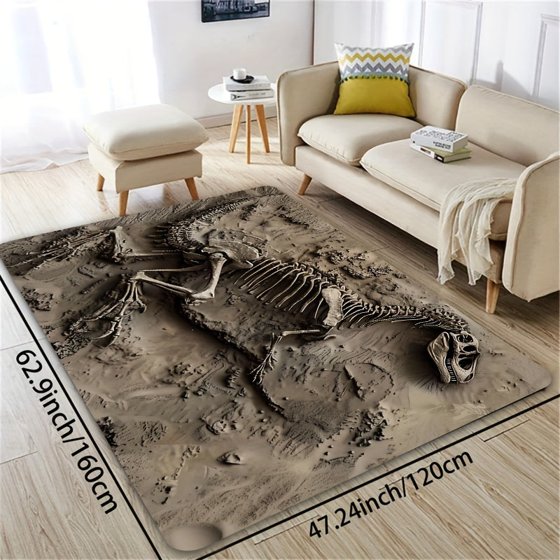 Soft and thick area rug designed with dinosaur fossils, measuring 8mm in thickness. This rug is machine washable and suitable for use in the bathroom, kitchen, living room, or bedroom. It serves as a versatile indoor decor mat, perfect for adding a touch