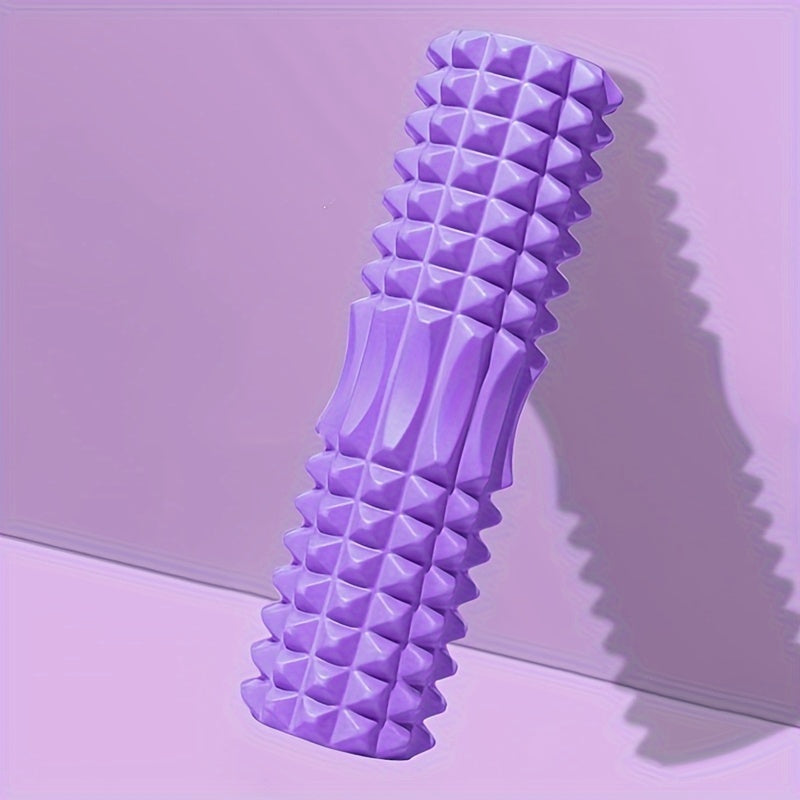 Compact and durable mini foam roller with EVA massage bumps for deep tissue relief. Ideal for yoga, Pilates, and gym workouts. Available in pink, purple, and blue.