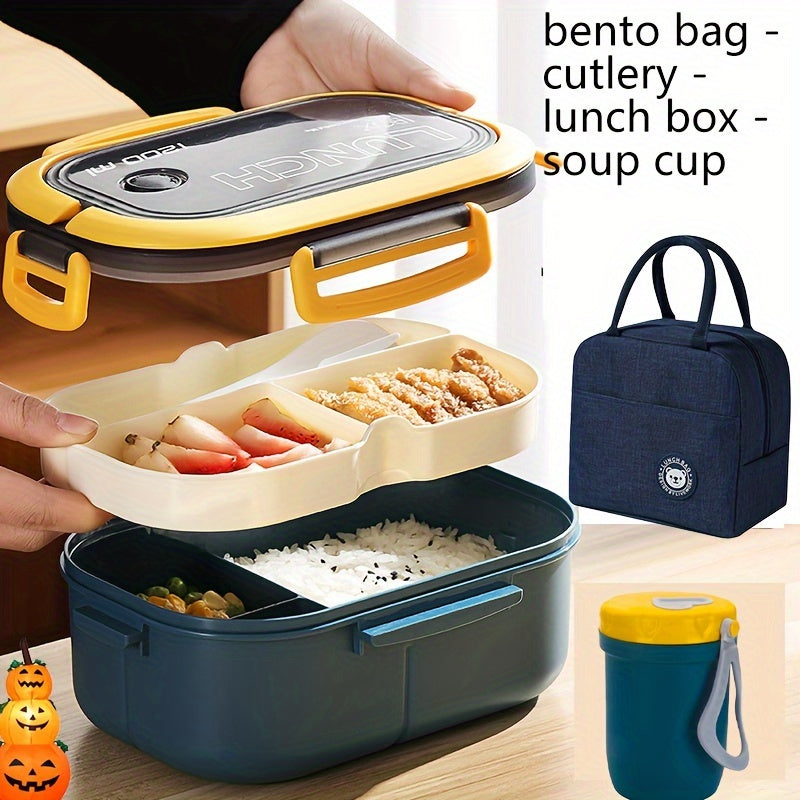 Three-piece set of versatile lunch bags with inner compartments and storage pouches, perfect for school, work, picnics and camping.