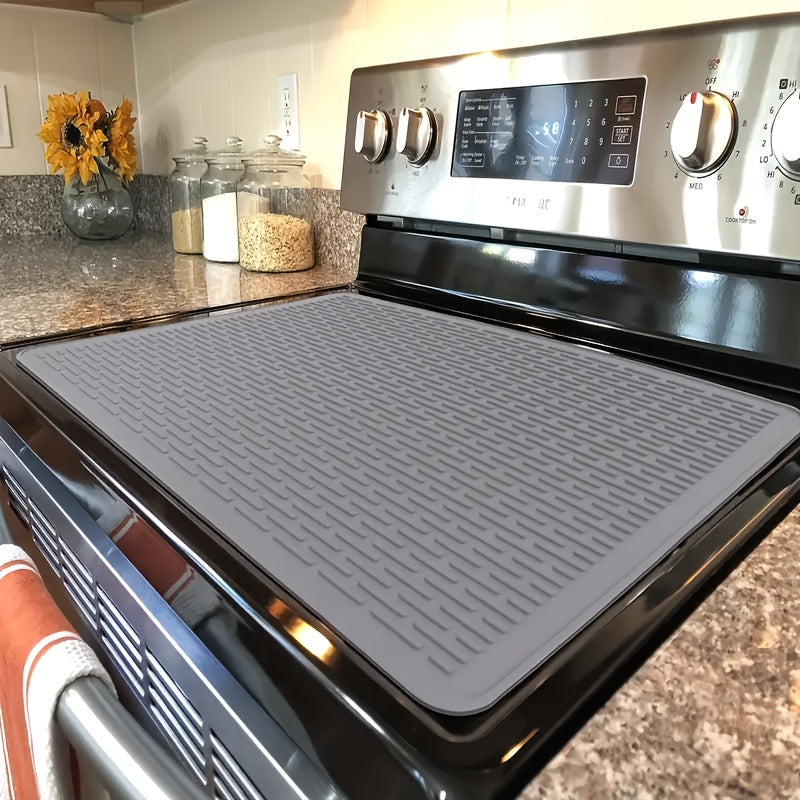 Silicone Stove Top Cover Mat, Extra Large 1pc, Size 71.12cm x 50.8cm, Heat Resistant, Non-Slip, Waterproof with Raised Edges - Perfect for Electric & Gas Stoves, Kitchen & Dining Areas, Color: Black/Grey