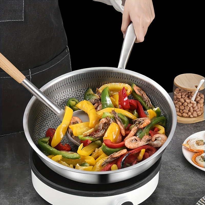 Multi-functional Stainless Steel Skillet - Non-Stick and Dishwasher Safe for Flawless Eggs, Steak, and Vegetables - Perfect for Cooking at Home, BBQs, and Picnics. Features a Flat Bottom and is Compatible with Various Kitchen Cooking Utensils. Great for