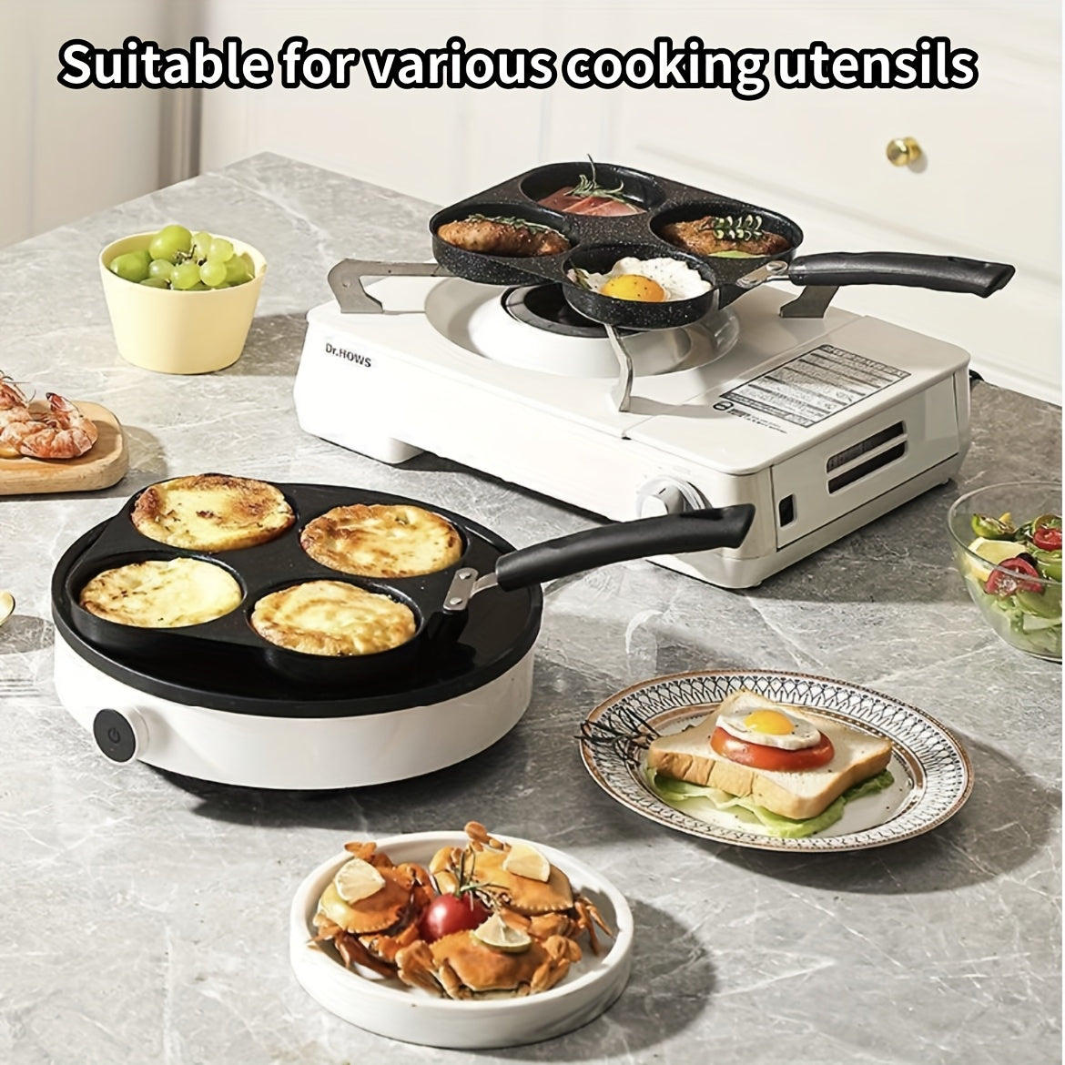 GUANHUANG Cast Iron Non-Stick Egg Frying Pan, Ideal for Gas & Electric Stoves, Multi-Stove Design, Sleek Modern Style