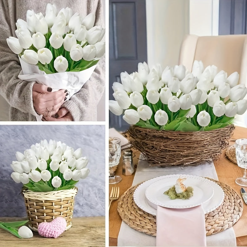 10pcs Elegant White Tulip Artificial Flowers - Perfect for Valentine's Day, Spring Wreaths, Weddings, Home, Office, and Parties