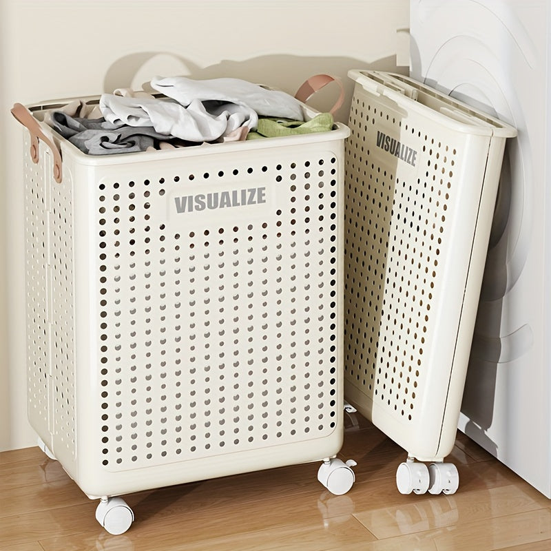 Portable Dirty Clothes Basket with No Cover, Foldable Design for Easy Storage. Perfect for Home, Balcony, and Bathroom. Medium Capacity with Wheels for Easy Mobility. Holds up to 14 Adult Clothes (Medium Size) or 20 Adult Clothes (Large Size). A