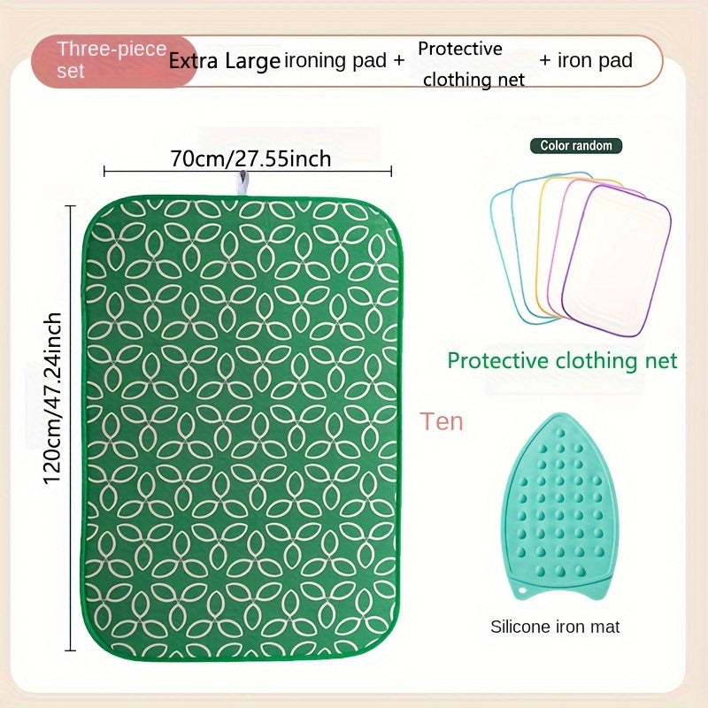 Set of 3 Portable Ironing Mats - Resistant to High Temperatures, Foldable and Waterproof, with Heat Insulation for Travel or Home Use - Extra-Large and Thickened Design with Bonus Iron Rest Pad and Garment Protector