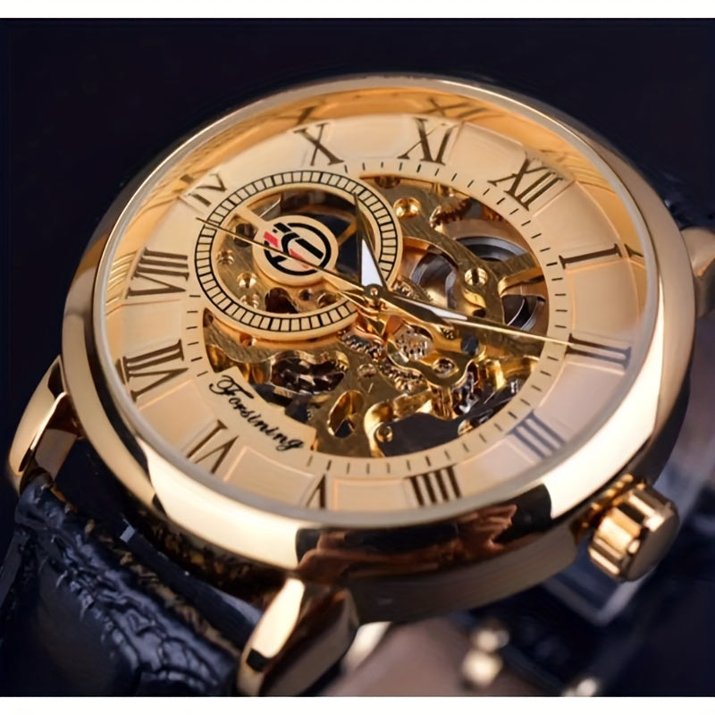 Luxury men's watch with unique hollow design and manual mechanical movement. Popular among young male students, made by Korean brand, perfect for gifting. Model 099h.