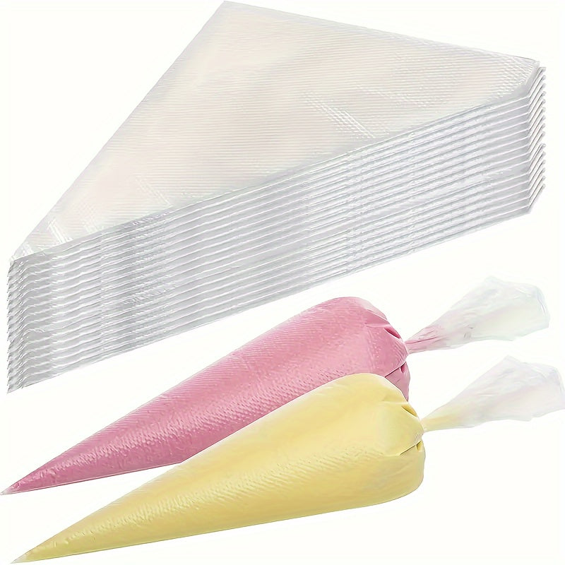 A pack of 100 disposable flower bags, ideal for cake decorating and creating designs with cream or icing. Perfect for making cookies, cakes, snacks, or children's food. Easy-to-use squeeze tool for precision and control.