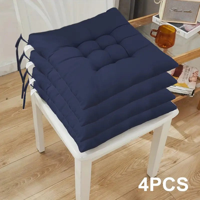 4 Cordless, Durable, Waterproof Polyester Chair Cushions with Flocking Design