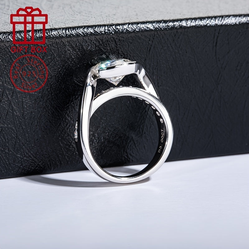 This elegant women's ring features a 9.0mm half-set moissanite stone, surrounded by 3CT accent stones totaling approximately 0.027CT each. Made from 925 silvery metal, the ring weighs approximately 6.2g and is perfect for weddings, engagements