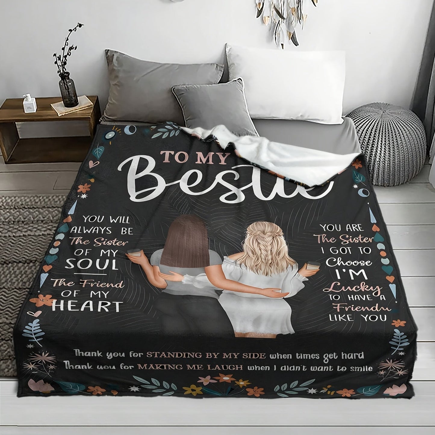 Give your best friend the gift of a modern reversible knitted polyester throw blanket - Easy to care for with machine washable and stain resistant features. Featuring a unique character theme and heartfelt sentiments, this blanket is perfect for all