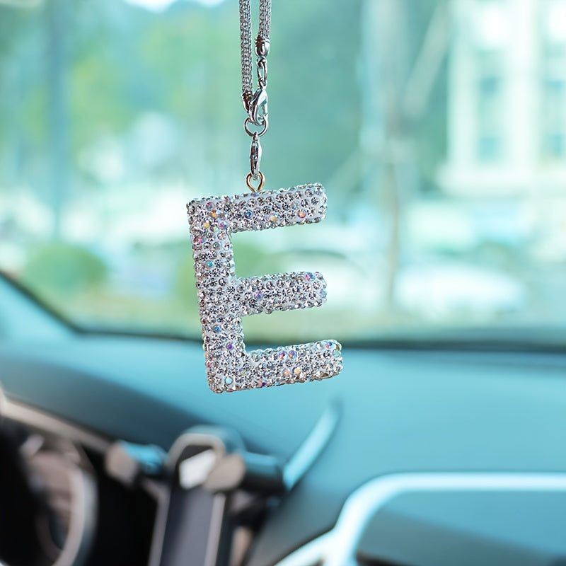 Crystal Bling Alphabet Letter Pendant for Vehicle Mirror - Durable Metal Material