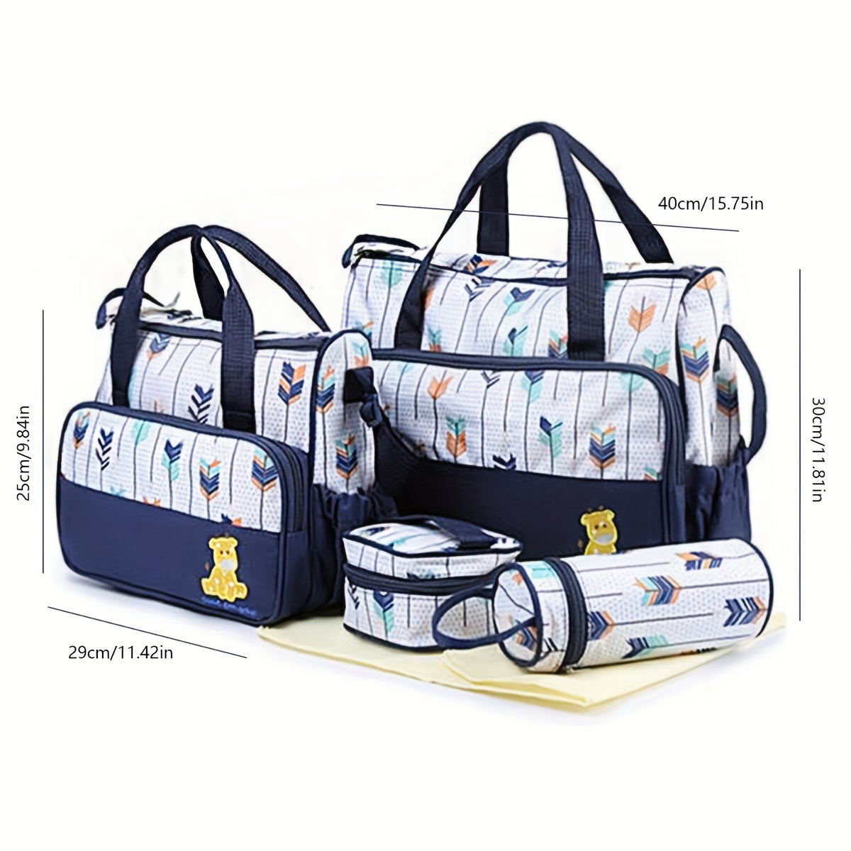 5-Piece Chic Geometric Print Parent Bag Set - Stylish and Functional Diaper Bags with Shoulder Strap for Busy Parents