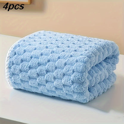 4pc Waffle Weave Towel Set with Microfiber, Quick-Dry, Soft, Durable, 85% Polyester, 15% Nylon - Contemporary Geometric-Pattern Oblong Towels & Wash Cloths