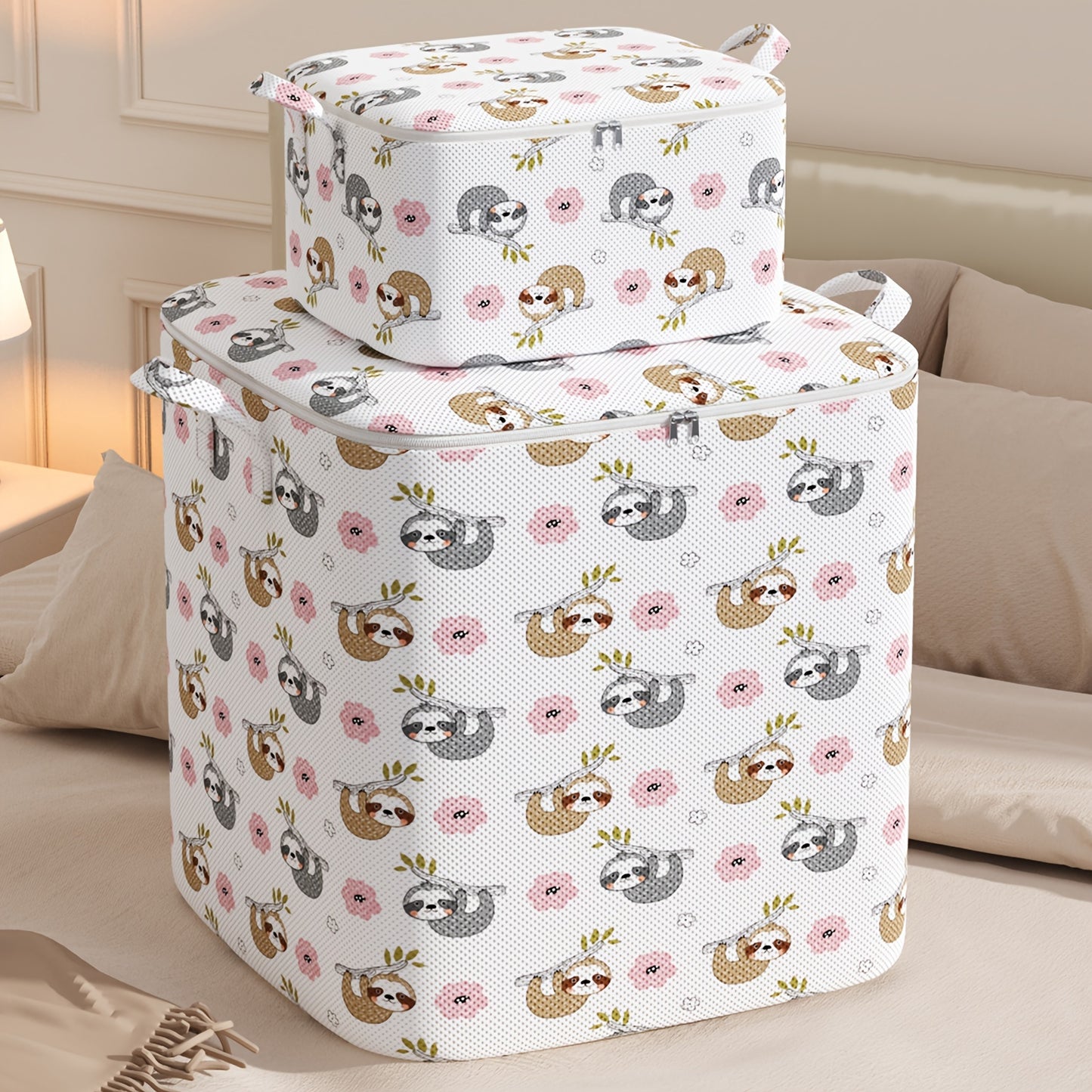 Large capacity storage bag made of non-woven material, suitable for storing sheets, covers, out-of-season clothing, dolls, and other items.