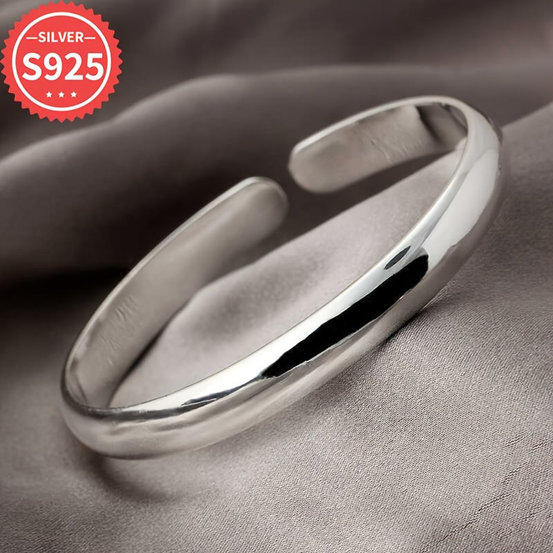 Sterling Silver Cuff Bracelet, Elegant and Simple Design, Hypoallergenic and Shiny Bangle for Fashion, Anti-Oxidation Packaging, Lightweight at 5.7g, Perfect for Daily Wear and Gifting, Versatile Jewelry for Christmas Season