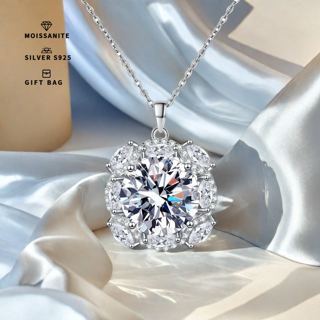 Meetmay offers an elegant sterling silver pendant featuring a 10CT round synthetic Moissanite stone. This simple yet stylish piece is suitable for both daily wear and special occasions like banquets. The all-season versatile jewelry comes with a 40cm+5cm