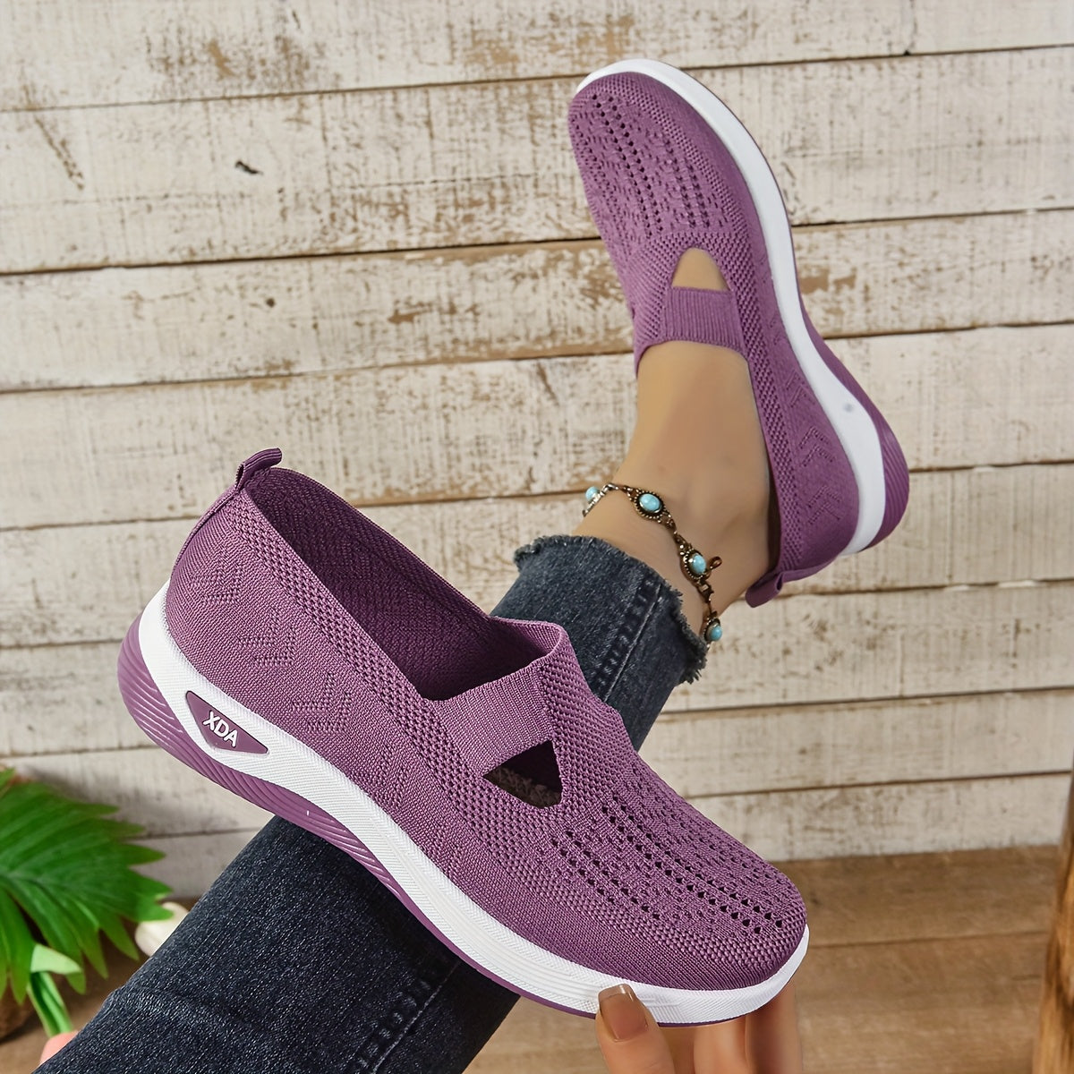 Casual slip on sneakers for women, lightweight and breathable with fabric upper and rubber sole, perfect for spring and summer.