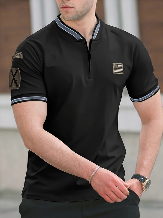 Men's breathable shirt with zipper, geometric pattern, machine washable - ideal for casual or outdoor wear such as golf, hiking, or beach outings.