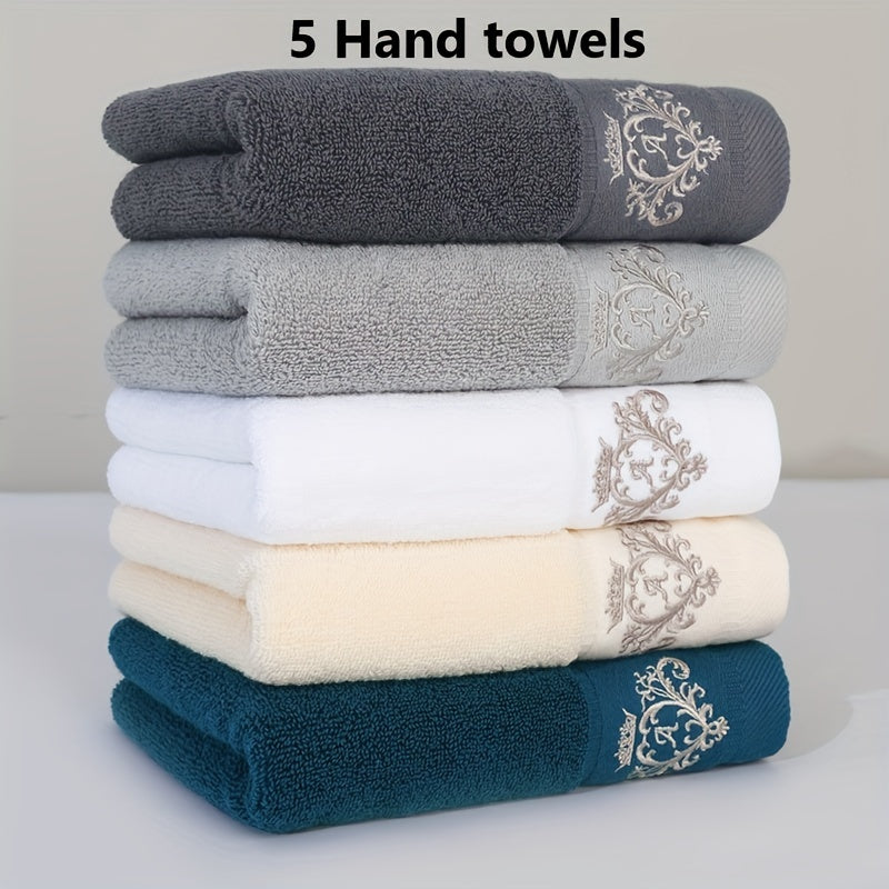 5 pure cotton towels with crown pattern embroidery, 450gsm, suitable for home bathroom and makeup room.