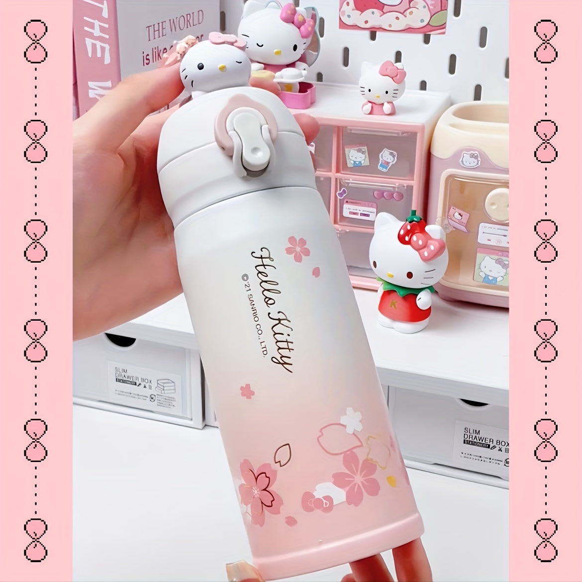 Hello Kitty insulated water bottle with 3D design, ideal for gifts or on-the-go use.