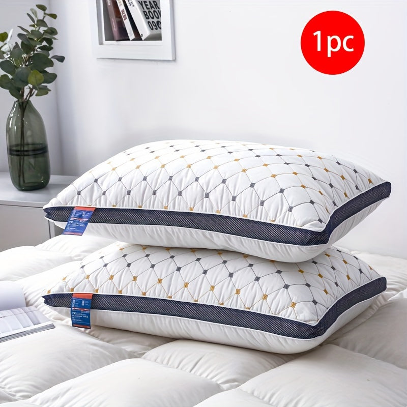 One piece of a premium hotel bed pillow designed specifically for cervical support while sleeping. This breathable down alternative pillow is ideal for side and back sleepers, and is skin-friendly and fluffy for a comfortable night's sleep.