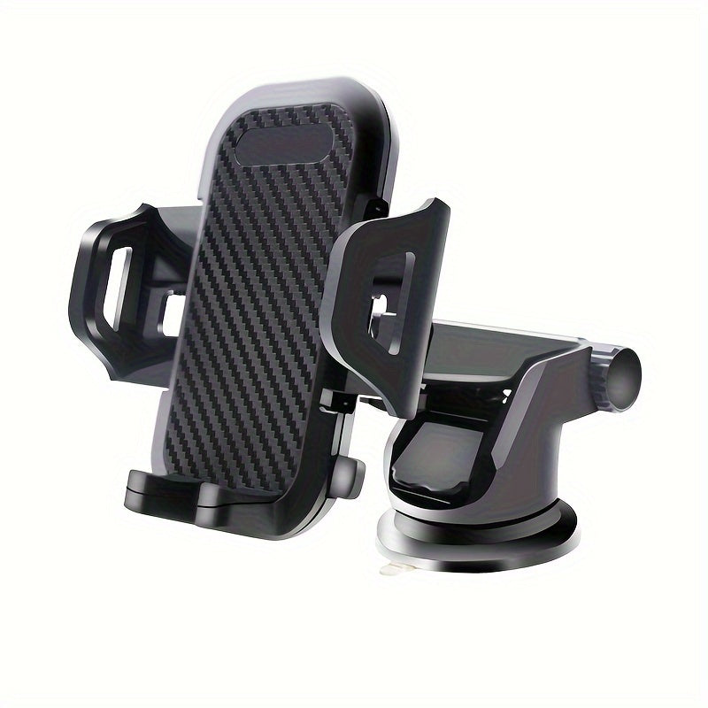 Universal car dashboard phone holder with adhesive gel pad and suction cup bracket for vehicles. Made of PVC material.