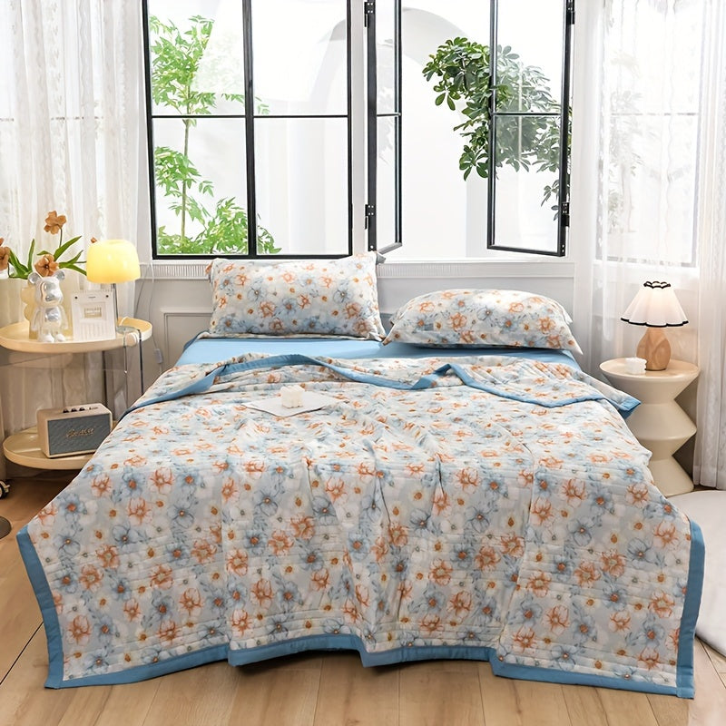 Stay cool and comfortable all summer long with this lightweight blanket featuring a cute cartoon floral design. Made from breathable and skin-friendly polyester, this machine washable blanket is perfect for any season. Add a cozy touch to your bedroom